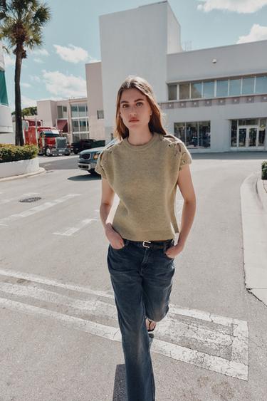 JUMPER WITH SHOULDER DETAIL - ecru/khaki by Zara - Image 0