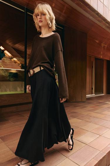 FALDA CAPA CINTURÓN CON LINO - Negro de Zara