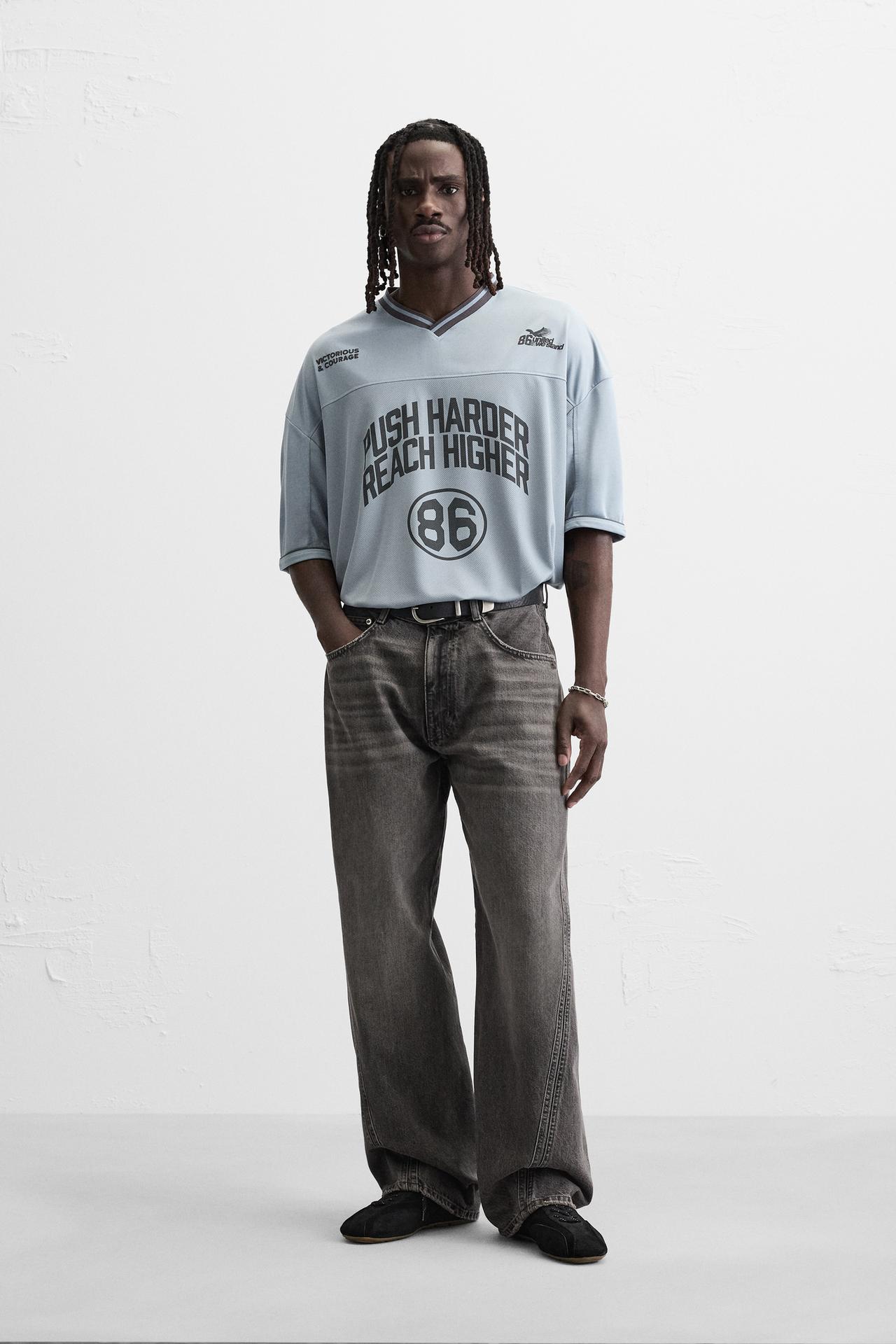 VARSITY TEXTURED T-SHIRT - Duck blue by Zara