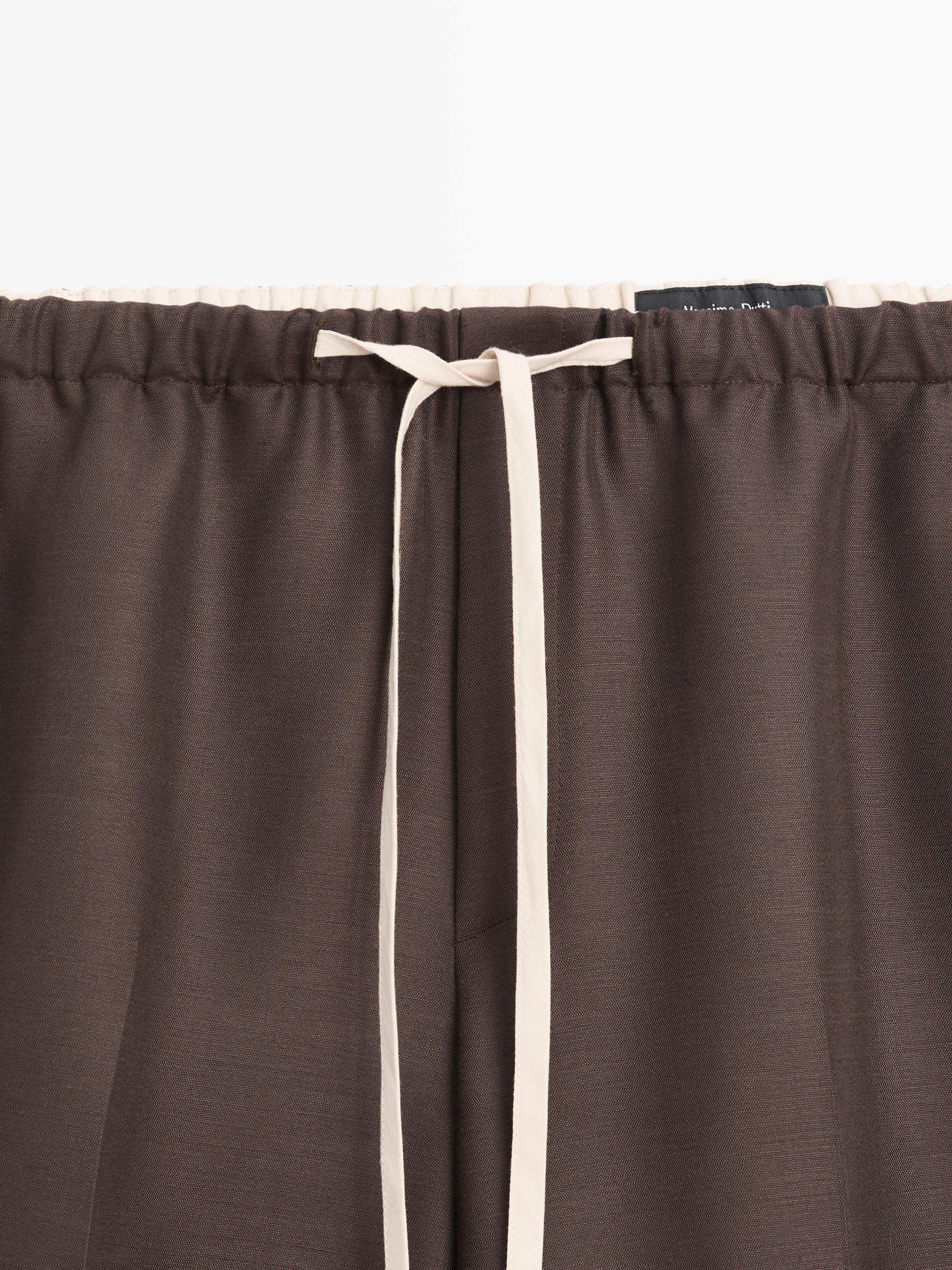 Wool blend contrast drawstring trousers