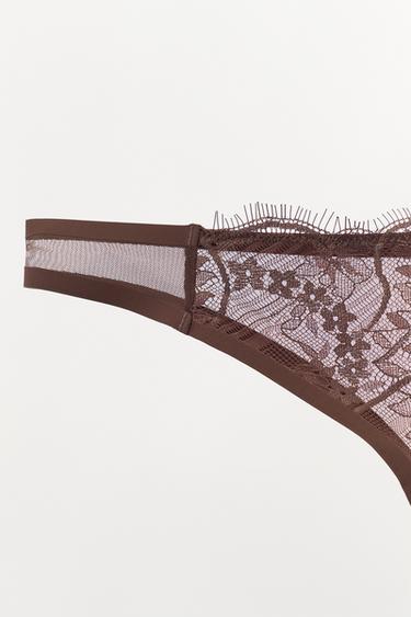 FLORAL EMBROIDERED LACE BRIEFS - Brown by Zara - Image 5