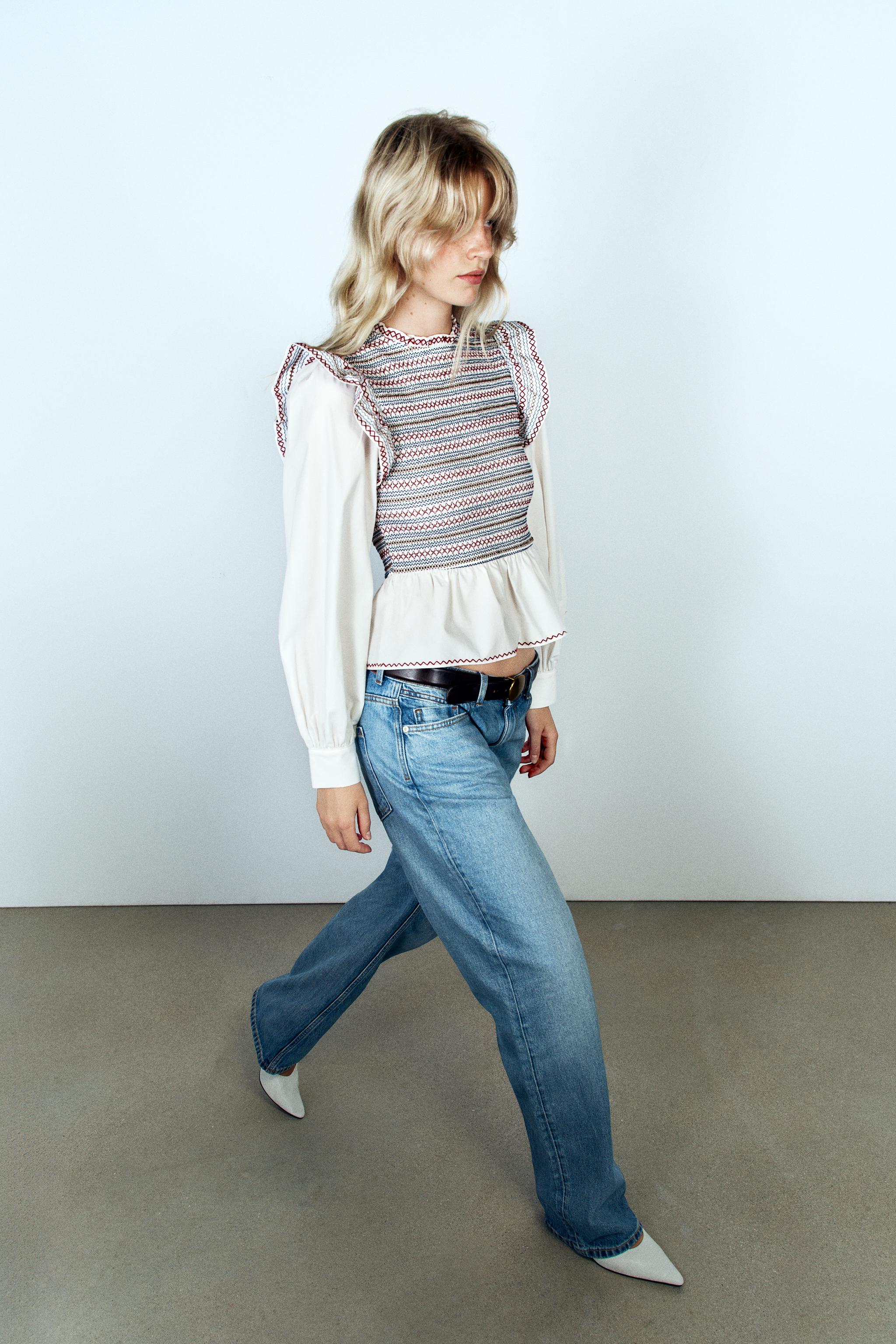 Zara İşlemeli Büzgülü Bluz görsel 3