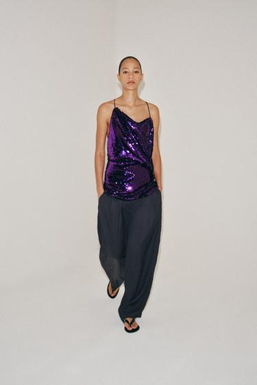 טופ דרפינג עם פאייטים ZW COLLECTION - סגול של Zara - תמונה 0