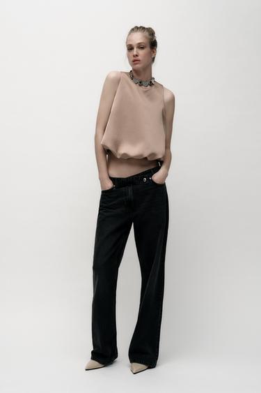 Zara SATIN BALLOON TOP - Mink - Image 0