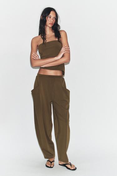 TOP BANDEAU DRAPEADO TEXTURA - Caqui de Zara