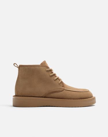 LEATHER ANKLE BOOTS WITH FLEECE LINING - Camel Brown by Zara
