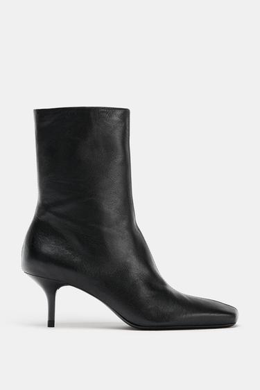 SOFT LEATHER STILETTO HEEL ANKLE BOOTS - Black by Zara