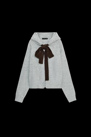 Zara DRAWSTRING KNIT HOODIE JACKET - Mid-gray - Image 0