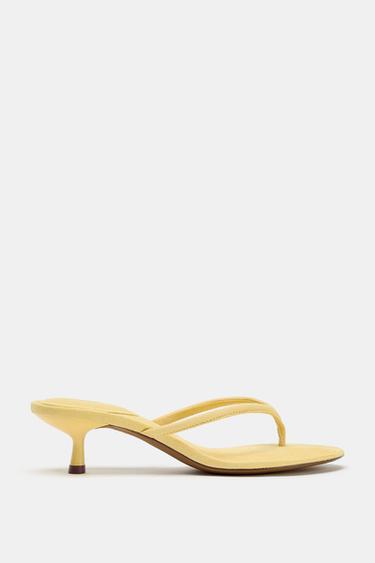 SOFT-FINISH KITTEN HEEL SANDALS - Yellow by Zara