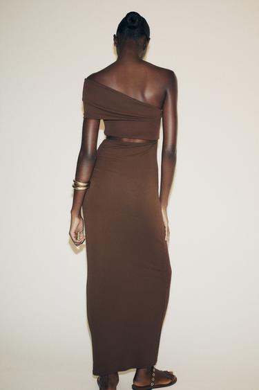 ASYMMETRIC CUT-OUT LONG DRESS - Chocolate by Zara - Image 3