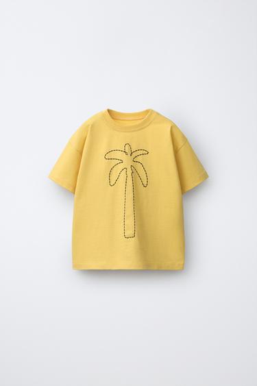 T-SHIRT PALMIER BRODÉ - Jaune moyen de Zara