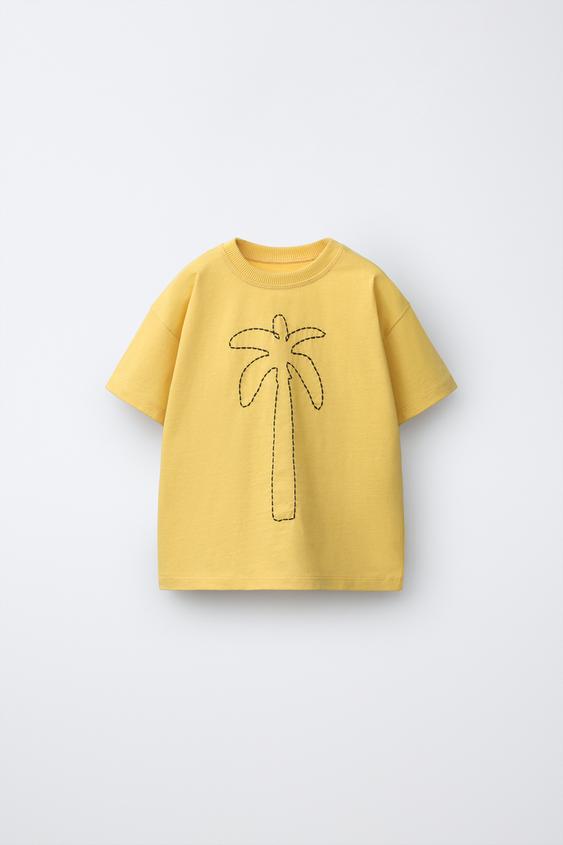 EMBROIDERED PALM TREE T-SHIRT - Mid-yellow by Zara - Image 0