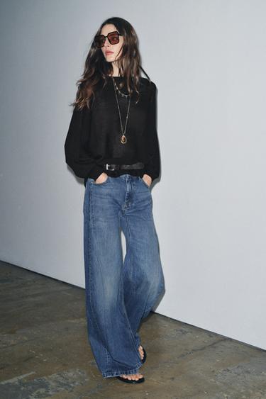JEANS ZW COLLECTION FLARE TIRO BAJO PLIEGUES - Azul de Zara
