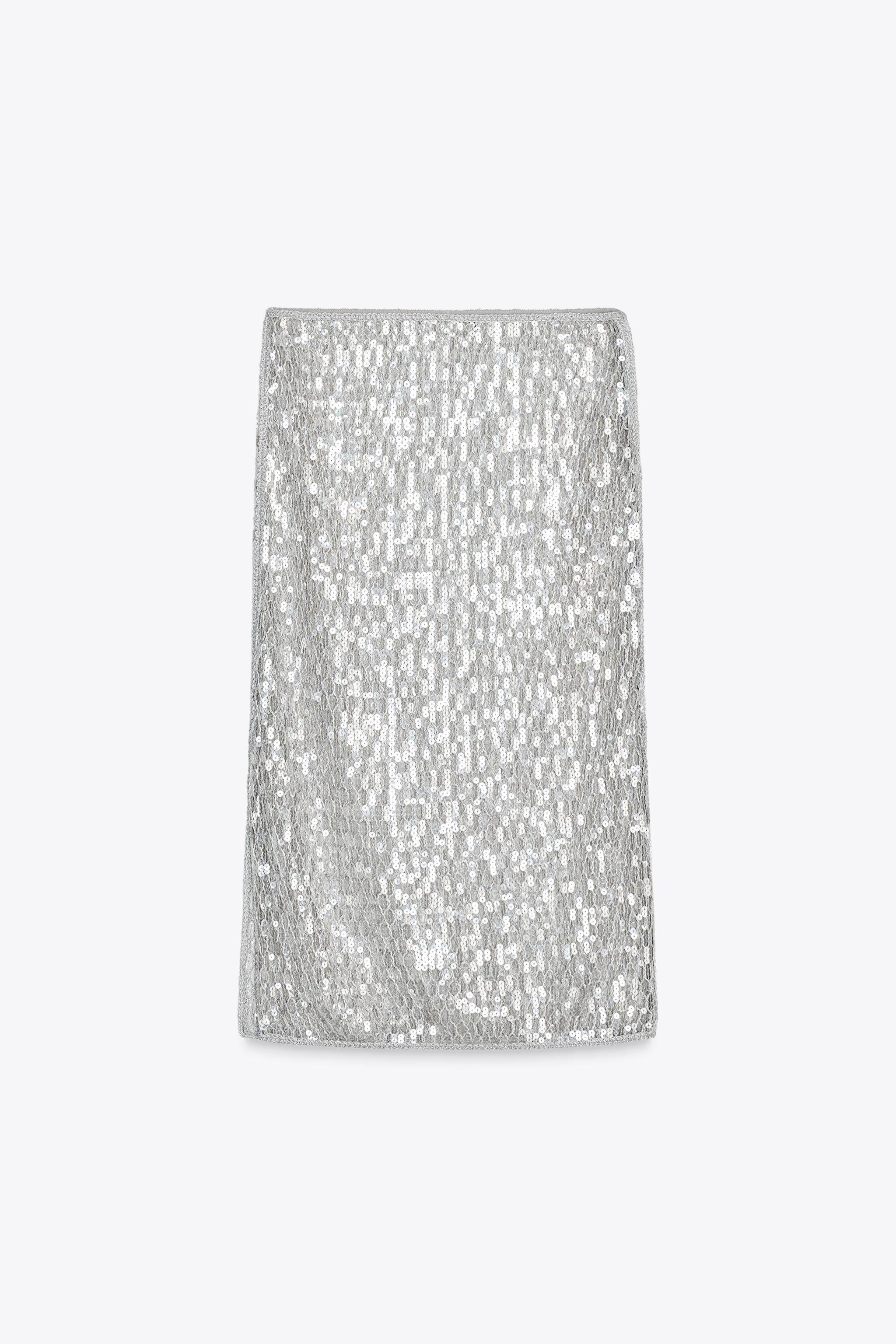 ZW COLLECTION SEQUIN MIDI SKIRT - Mid-gray | ZARA United States