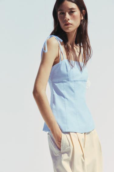 FITTED TOP WITH BOWS - Sky blue by Zara