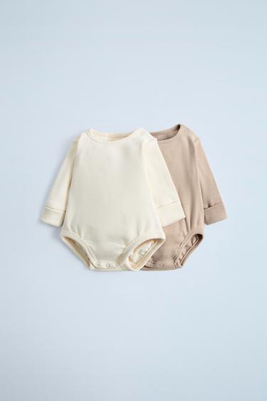 LOT DE DEUX BODYS CÔTELÉS - Beige clair de Zara