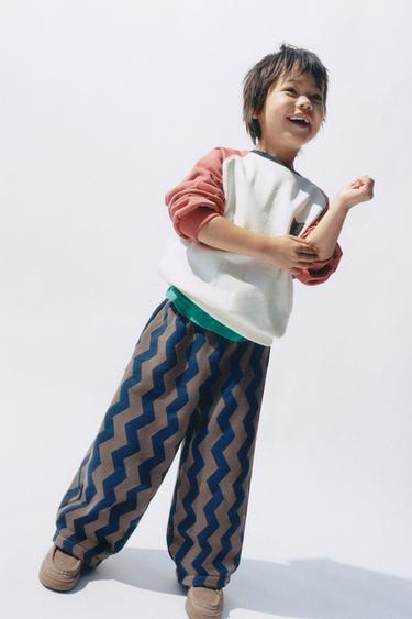 PANTALON BALLOON EN MOLLETON À VAGUES - Marron-Bleu de Zara
