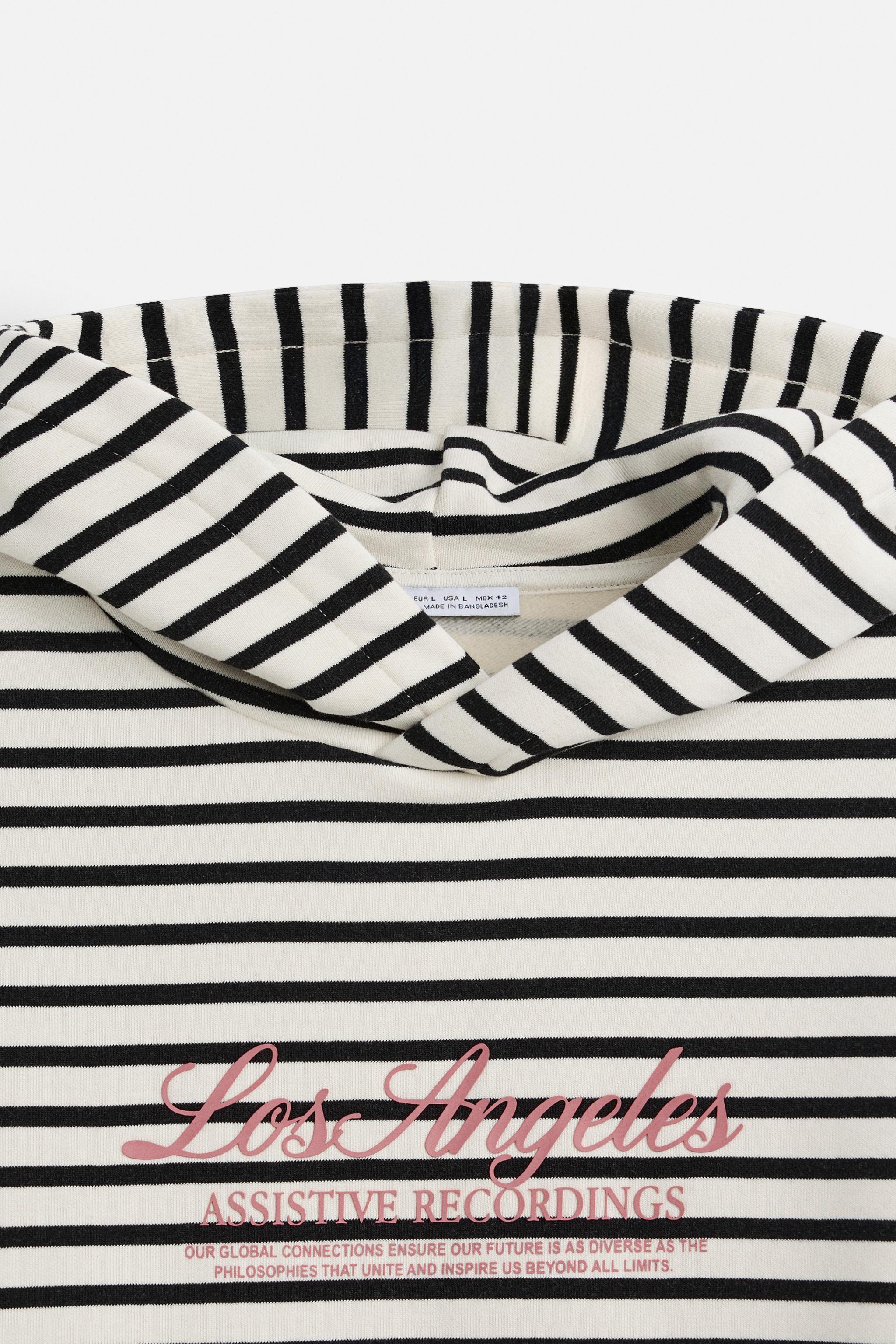 ★ZARA★ STRIPED SWEATSHIRT WITH SLOGAN STRIPED SWEATSHIRT WITH SLOGAN - White / Navy | ZARA United