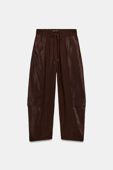 Zara COMBINATION BARREL PANTS - Brown