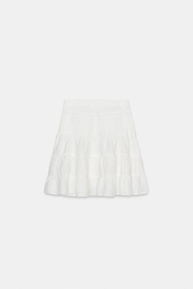 FALDA CON LINO VOLANTES - Blanco roto de Zara