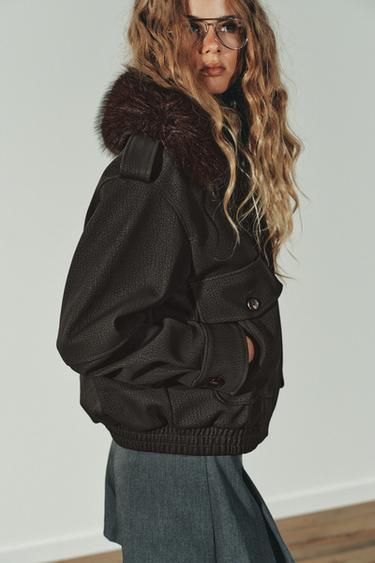 FAUX SUEDE JACKET WITH DETACHABLE COLLAR - Brown by Zara