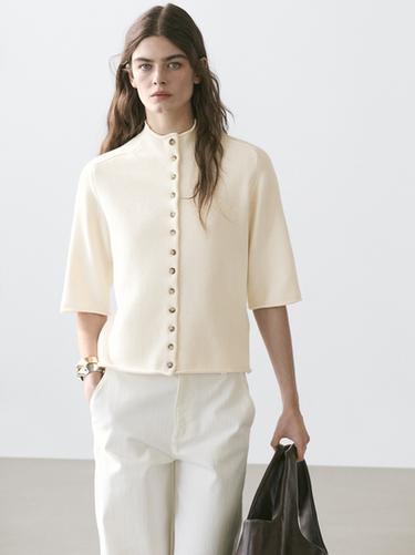 Zara Knit cardigan with elbow-length sleeves - Ecru