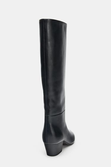 BOTTES EN CUIR À TALONS - Noir de Zara - Image 4