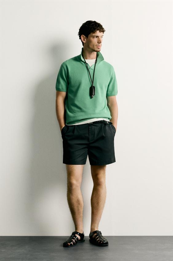 Zara REGULAR FIT TEXTURED KNIT POLO - Green - Image 0