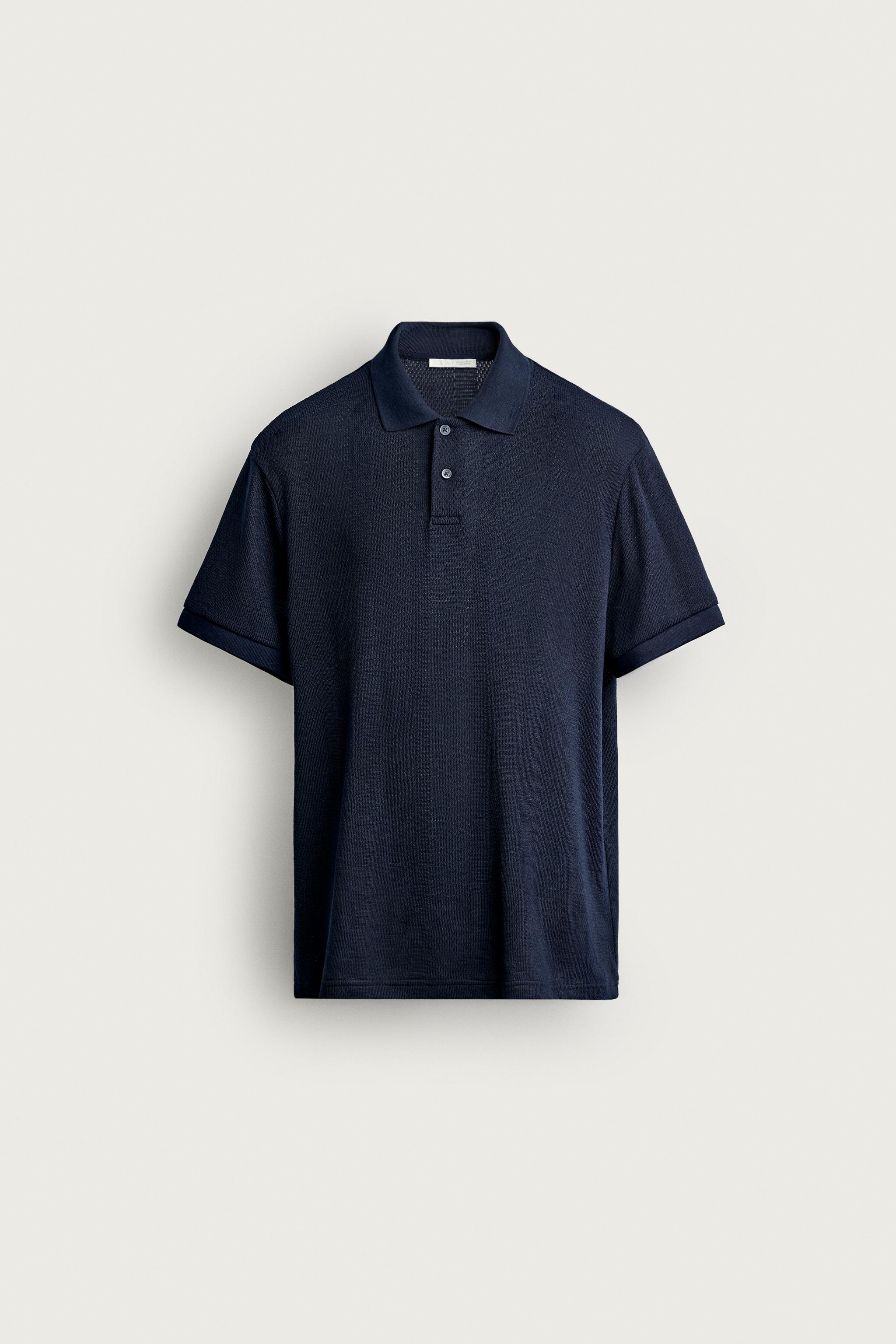 STRIPED JACQUARD REGULAR FIT POLO — Navy blue