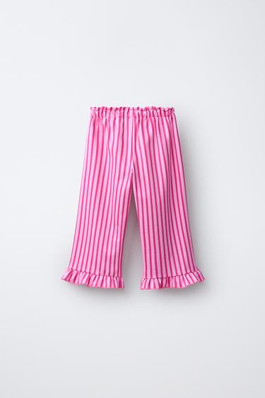 JUPE-CULOTTE À RAYURES, VOLANT ET PIQUET EN CONTRASTE - Fuchsia de Zara - Image 1