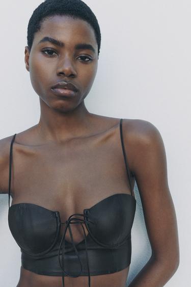 LEATHER TIE TOP - Black by Zara - Image 0