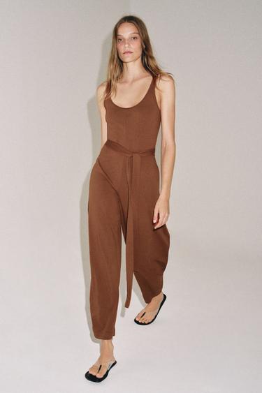 HEAVY COTTON JUMPSUIT WITH BELT - Russet by Zara