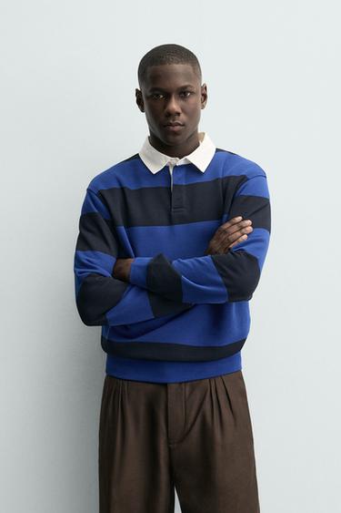 CONTRAST COLLAR POLO SWEATSHIRT - blue/black by Zara