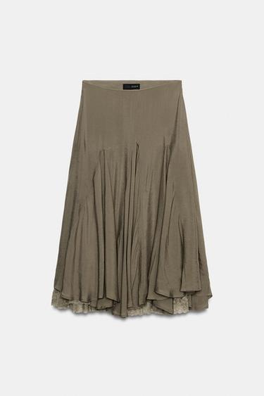 JUPE FLUIDE À GODETS EN DENTELLE - Kaki foncé de Zara - Image 6