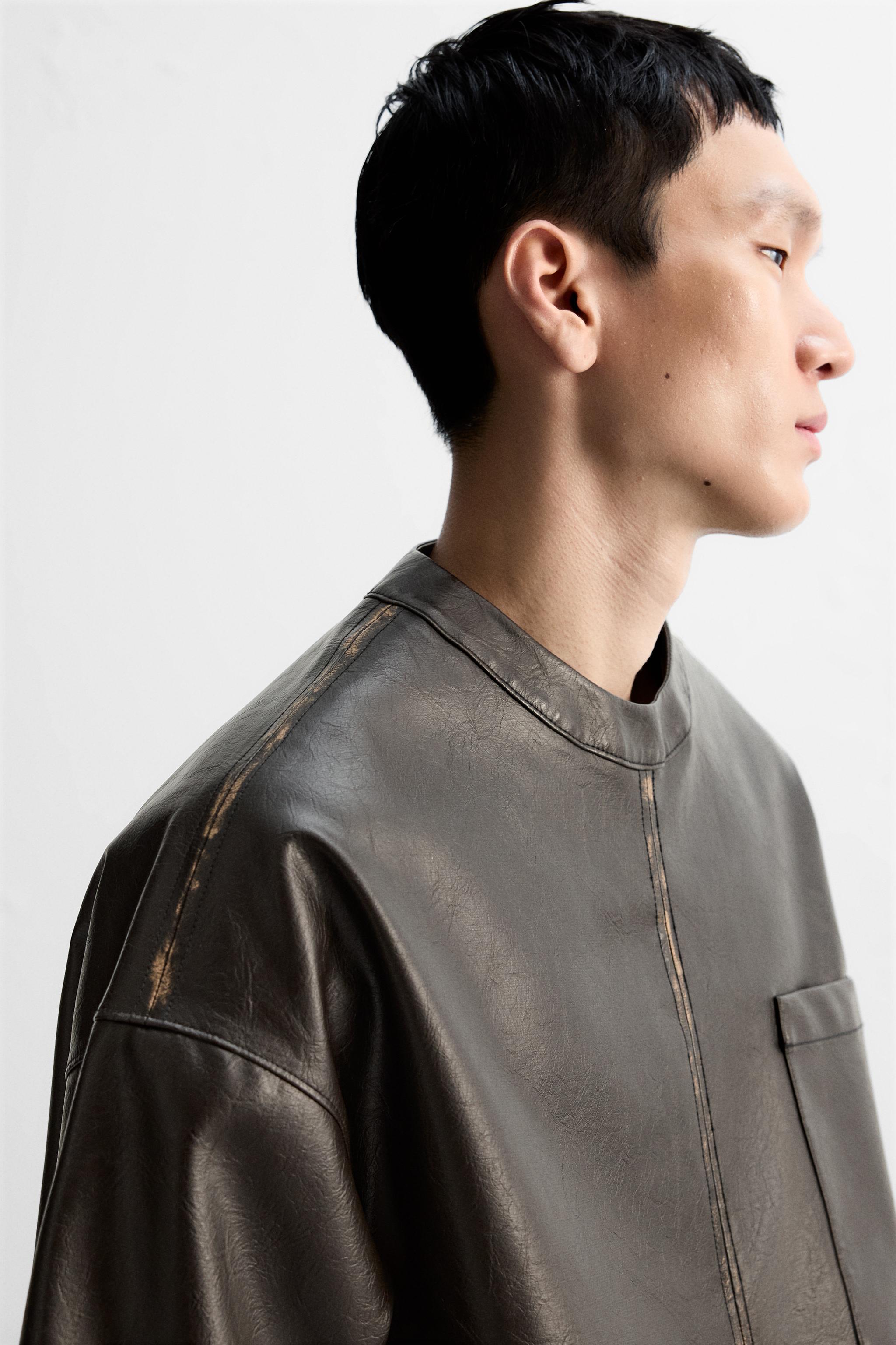 Factory Zara GOLD BUTTON FAUX LEATHER OVERSHIRT