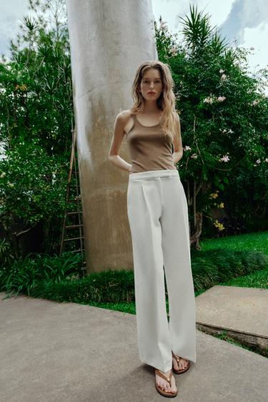 WIDE-LEG TROUSERS WITH DARTS - Oyster-white by Zara - Image 0