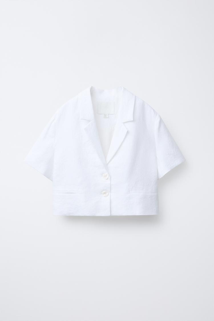 CROPPED 100% LINEN BLAZER White ZARA Singapore - Main Image