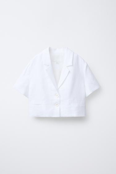 CROPPED 100% LINEN BLAZER - White by Zara