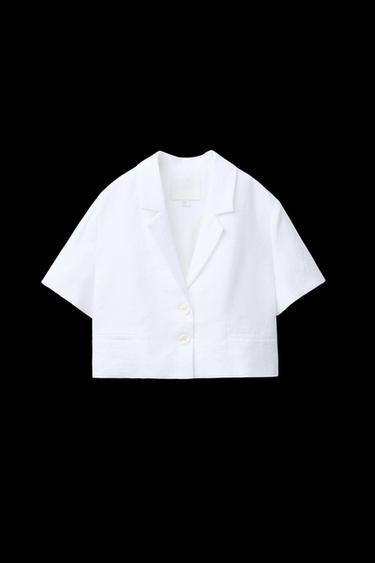 CROPPED 100% LINEN BLAZER - White by Zara - Image 0