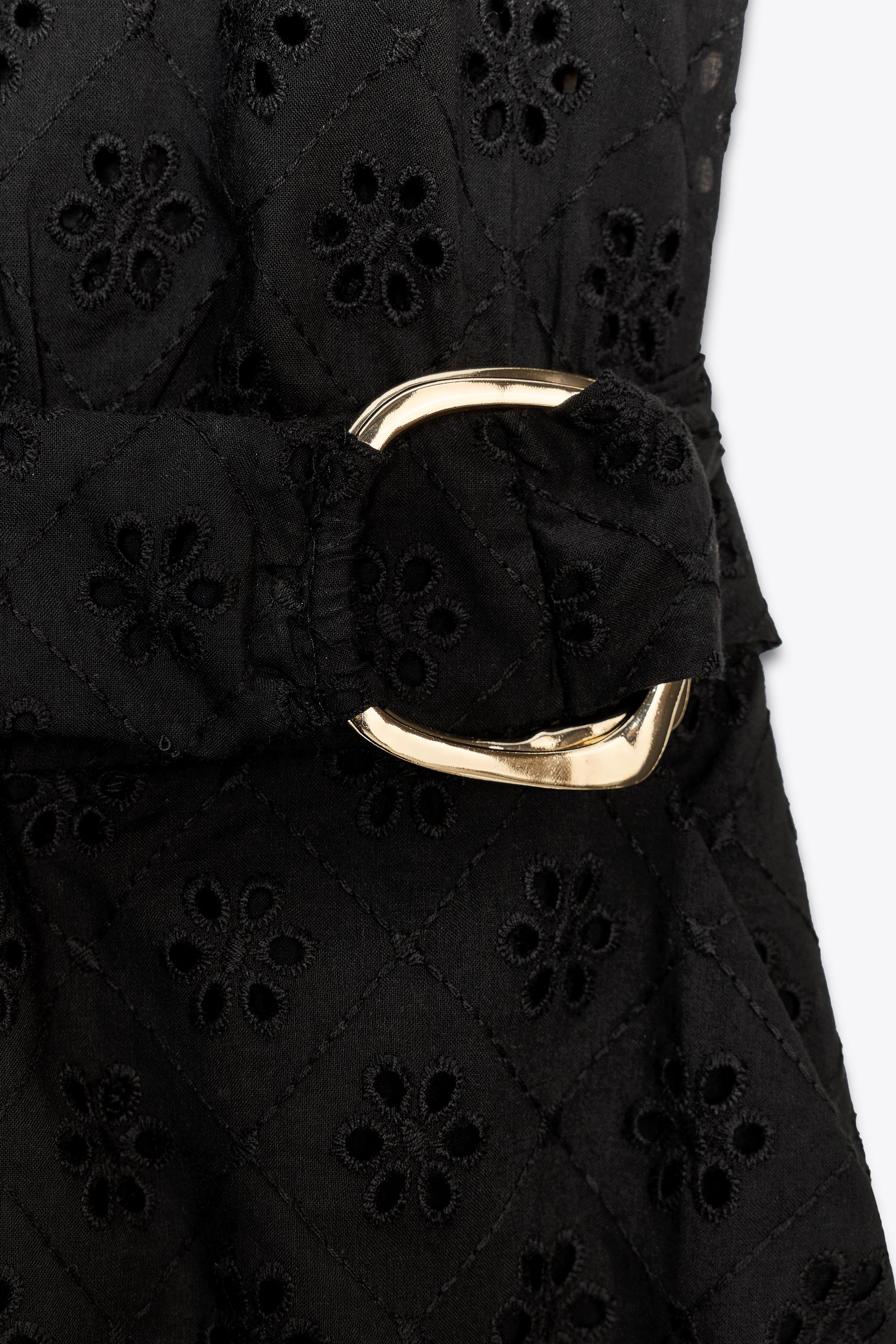 EMBROIDERED EYELET BUCKLE JUMPSUIT