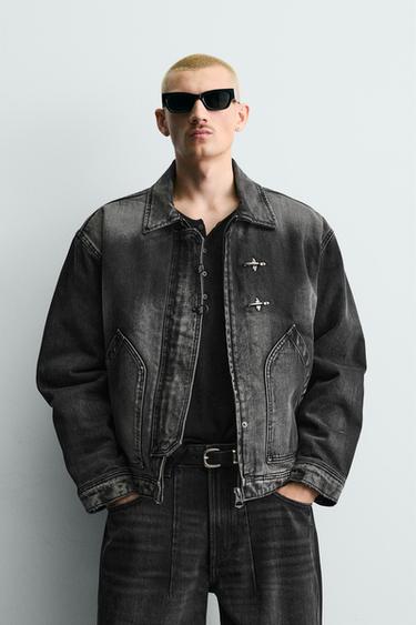 CAZADORA DENIM BOXY FIT ALAMARES - Carbón de Zara