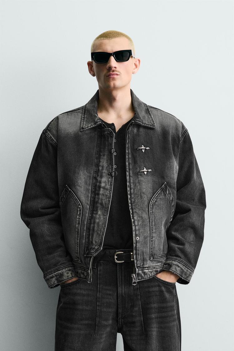 ZARA BOXY FIT DENIM JACKET WITH FIREMAN CLASPS