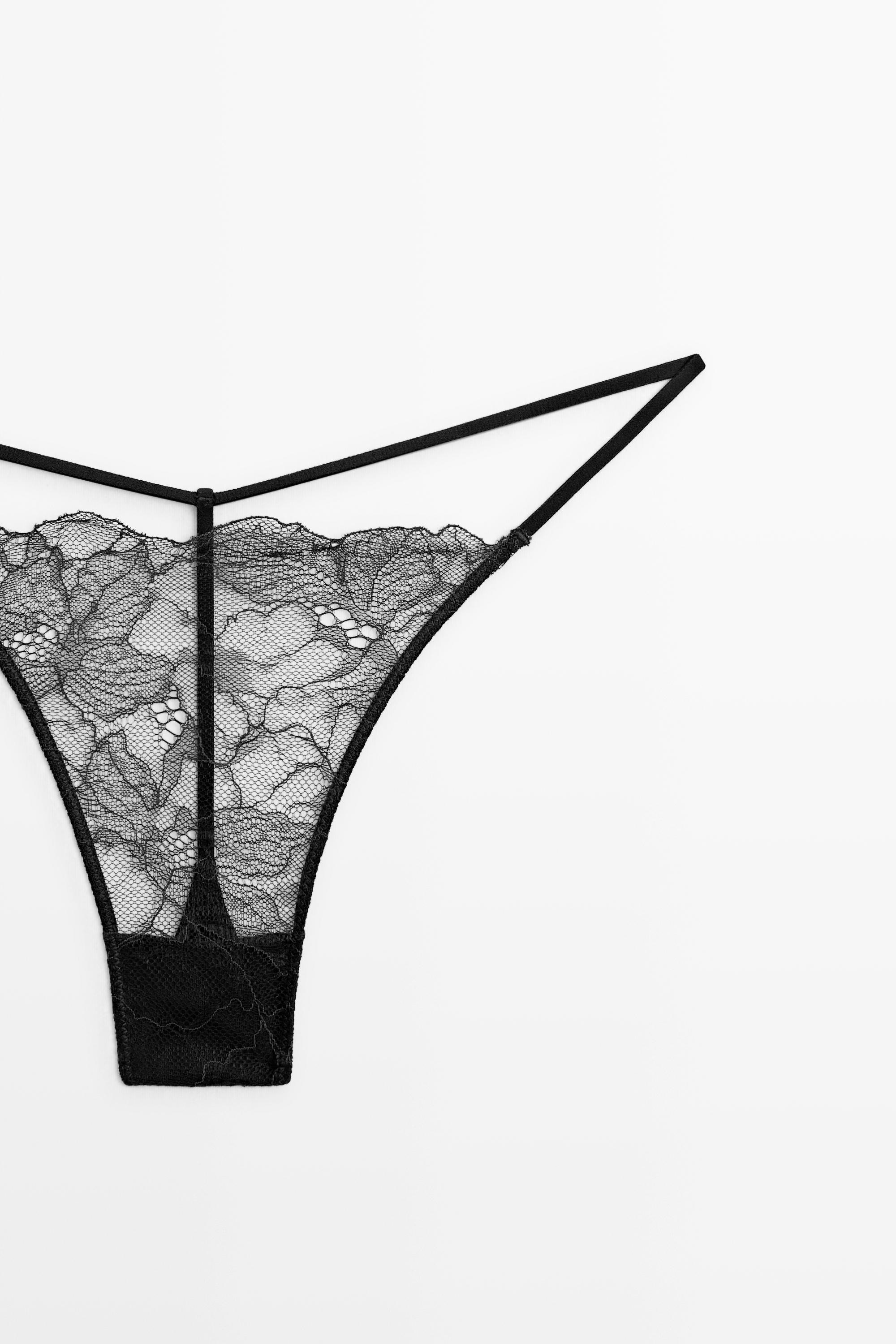 Wavy-trim lace thong