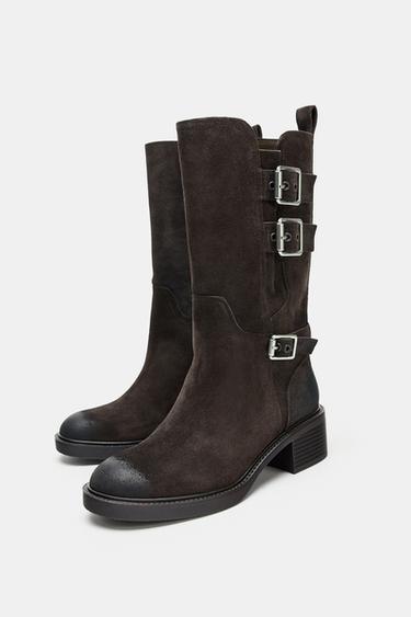 BUCKLED SPLIT SUEDE ANKLE BOOTS - Brown by Zara - Image 3