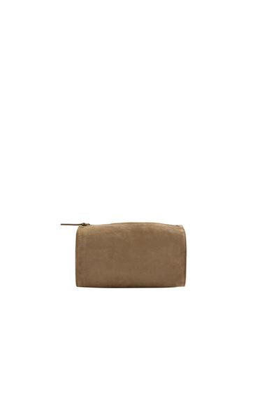 LEATHER WASH BAG - Khaki Green by Zara