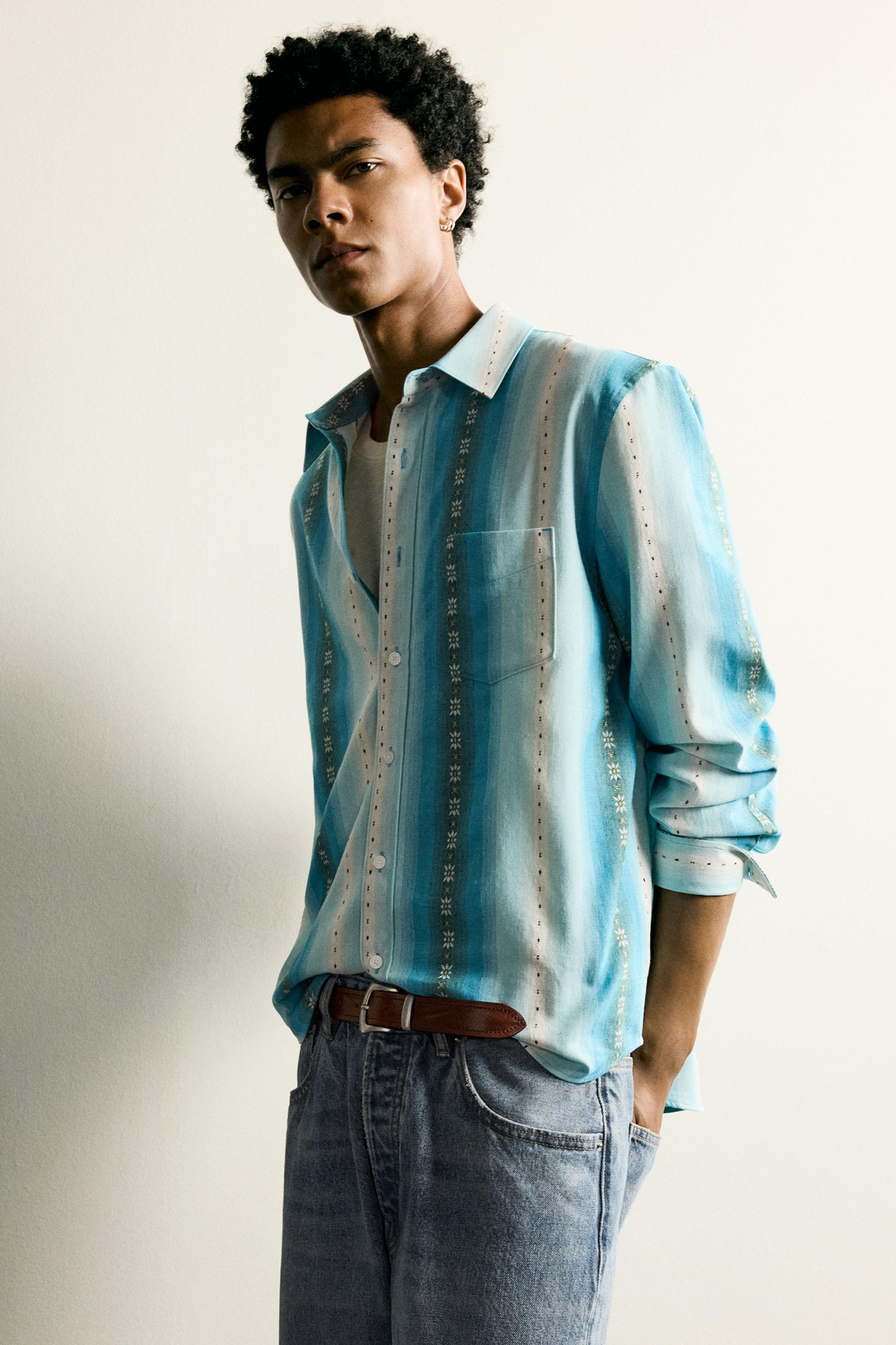 CHEMISE JACQUARD À RAYURES COUPE DÉCONTRACTÉE