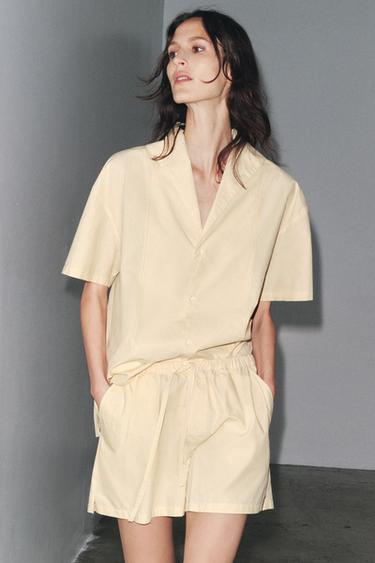 Zara TOPSTITCHED POPLIN SHIRT - Ecru