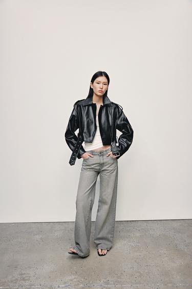 Zara 人造皮短版騎士外套 - 黑色 - 圖片 0