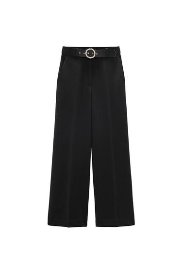 CULOTTES WITH BELT AND FAUX PEARLS