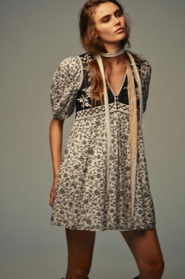 FLORAL PRINT COMBINED SHORT DRESS - Multicoloured by Zara